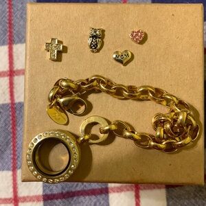 Origami Owl bundle - gold bracelet with locket and charms